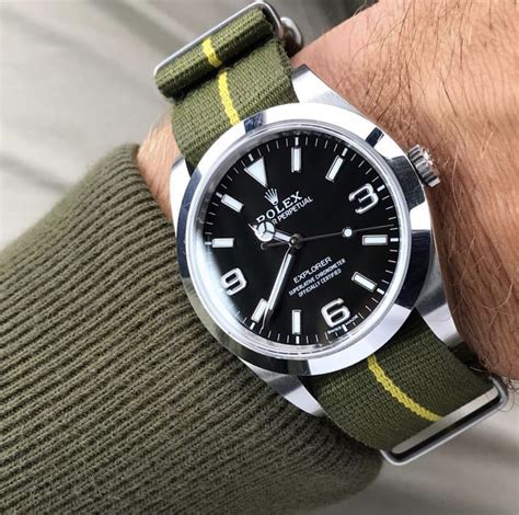 rolex explorer 40mm nato strap|Rolex explorer strap colors.